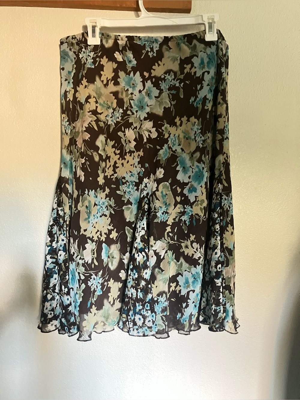 Y2K Briggs New York Floral Chiffon Midi Skirt Size PL